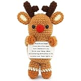 AHONEY Emotional Support Crochet Plush Christmas Deer Gifts for Men Coworker Teens Husband Mom Dad Cute Christmas Stocking Stuffer for Women Handmade Mini Positive Reindeer Decor for Birthday