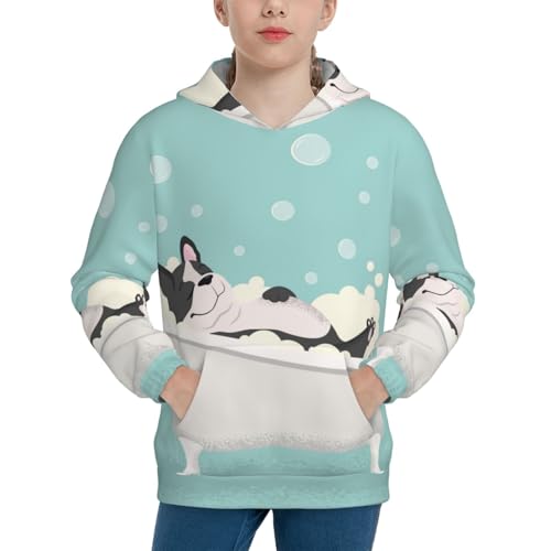 French Bulldog Taking a Bath Kid Hoodies Boys Sweatshirts Girls Pullover with Pocket