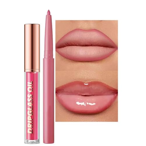 Image of Pink Lip Liner Lip Gloss Set for Women,Pluming Lip Kit with Lip Oil Lip Liner Pencil,Waterproof Long Lasting Lipgloss Lip Pencil,Highly Pigmented Smudge proof lip liner Stain Lipliner (01# Light Pink)
