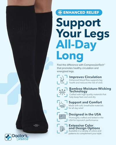 Image of Doctor's Select Bamboo Viscose Light Compression Socks for Women & Men - 3 Pairs, 8-15 mmHg Compression Socks, Knee High