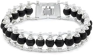 MARMORIS ECOM Silver Plated Natural Ebony Wood Beads Karungali Bracelet for Men & Women for for Spiritual Healing, Meditat... Price In India
