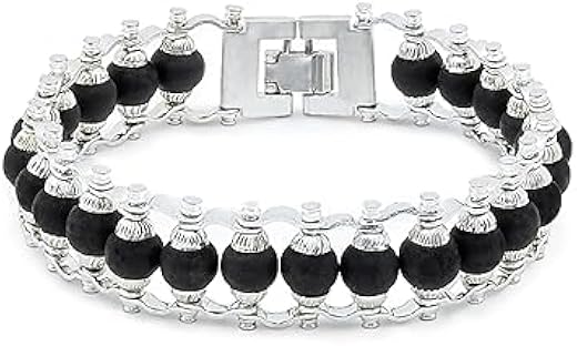MARMORIS ECOM Silver Plated Natural Ebony Wood Beads Karungali Bracelet for Men &amp; Women for for Spiritual Healing, Meditat...