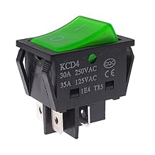 30A 250VAC/35A 125VAC KCD2 KCD4 Rocker Switch DPST 4 Pin Green Lighted 120V Rocker Toggle Switch ON Off Heavy Duty 4Pack
