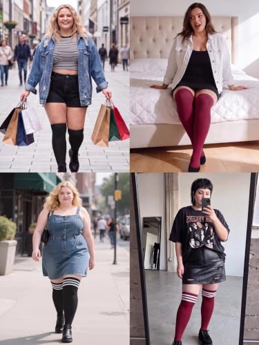 Image of Apoway 6 Pairs Plus Size Thigh High Socks Warm Thigh High Stockings Over the Knee Socks for Women, L-XXL