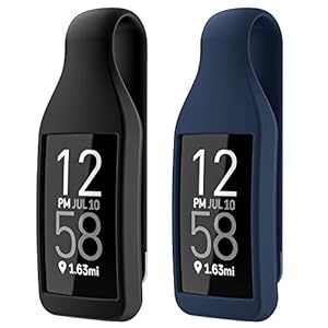 EEweca 2-Pack Clip Holder for Fitbit Charge 3/4 Silicone Case Accessory, Black+Storm Blue