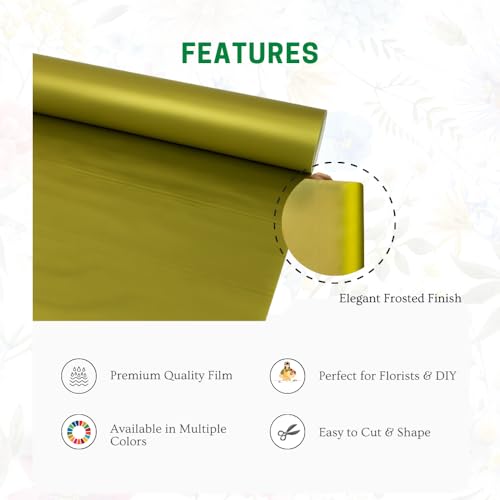 Image of Oasis Frosted Gold Bouquet Wrapping Roll Premium Korean Style Flower Wrap for Fresh Flowers & Gift Packaging Florist Essential Supplies 60 Micron 25 Meter Long