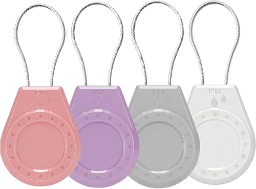 Image of Air Tagholder Keychain Case with Steel Wire Cable & Hex Lock, Waterproof Anti-Lost Shockproof Cover Compatible with Apple Air Tag for Luggage, Backpack, Keys (Pink+Purple+Gray+White)