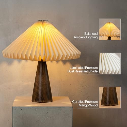 Image of FIG Living Ballet Table Lamp | Patented Design | Folded Laminated Paper Lampshade with Mango Wood Base | Dust and Water Resistant | Ideal Lamp for Living Room Decoration, Bedroom, Office