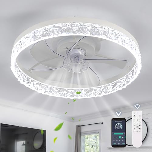AUA Ceiling Fans with Lights, 20" Dimmable LED Flush Mount Ceiling Fan, APP & Remote Control, 3000K-6500K Color Temperature, 6 Speeds, Low Profile Ceiling Fan for Bedroom, Living Room, Kitchen, Patio