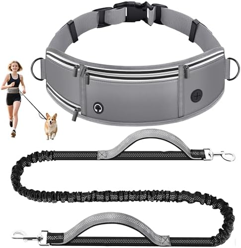 Looxmeer Joggingleine Hunde mit Bauchgurt, Ruckdämpfende Freihandleine | Hundeleine für Große Hunde, 80 kg Zugkraft, Gepolsterte Doppelgriffe, Reflektierend, 1,6–2,2 m, Doppel-D-Ri