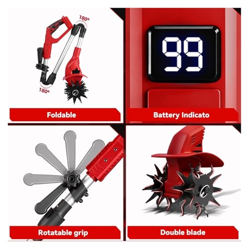 Rototiller eléctrico sin escobillas de 15cm y cortacésped inalámbrico para jardín 7
