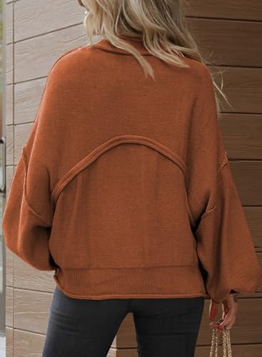 Image of Dokotoo Women's Sweater Tops 2026 Ribbed Knitwear Lantern Pullover Sweater | Fall Winter Outfits,Bell Sleeve,Crewneck,Lightweight Knit Pullover,Soft Comfy Tops,Teacher Vacation
