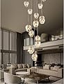 Meimond Long Chandeliers for High Ceilings,Modern Crystal Balls Pendant Light,Globe Raindrop Drop Lamp,Flush Mount Hanging Lighting Fixtures for Spiral Staircase,Foyer,Entryway,Living.12 Lights