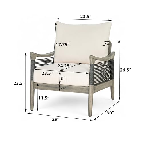 Merax Outdoor Acacia Wood Club Chairs Set of 2, Woven Rope Patio Furniture Conversation Seat with Thick Cushion for Porch, Garden, Backyard, Balcony, Grey by Merax - Image 2