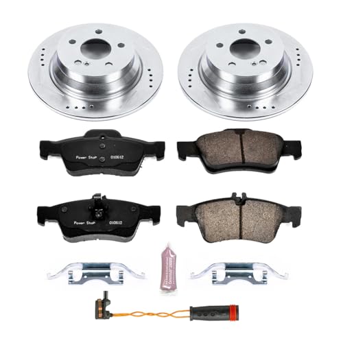 Image of PowerStop Rear Brake Kit for Mercedes-Benz E320 2003-09 | Mercedes-Benz E500 2004-06 - Drilled and Slotted Disc Rotors with Carbon-Fiber Ceramic Brake Pads Replacement, K5320