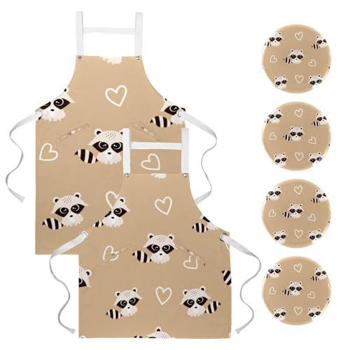 Lot de 2 tabliers de cuisine raton laveur avec broches pour cuisine et pâtisserie à la maison
