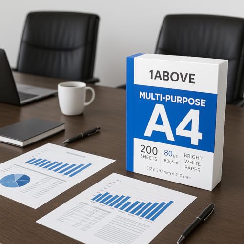 Image of 1ABOVE A4 Multi-Purpose Copier and Printer Paper 200 Sheets, 80gsm Bright White Paper Size 297mm x 210mm (1)