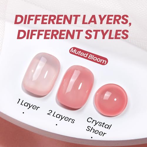 Image of Beetles Nude Pink Gel Nail Polish - Muted Bloom Clear Pink, Natural Jelly Gel Polish, Sheer Translucent Colors, Nail Concealer Soak Off UV French Nail Art Manicure Gift for Women 7.5ML