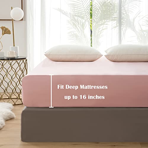 Ayasw Fitted Sheet Only Queen Size Deep Pocket Bed Fitted Sheet Premium Soft And Cozy 1800 Brushed Microfiber Wrinkle, Fade, Stain Resistant Fits 8" To 16" Easy Care Pink #TOP1