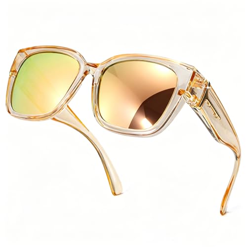 Image of SIPHEW Mirrored Sunglasses Polarized Fit Over Glasses for Women - Trendy Large Square w UV400 Protection Sun Glasses