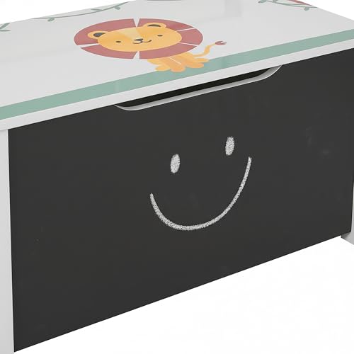 Banco infantil con pizarra ideal para ordenar juguetes en cuartos de juego 6