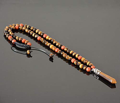 Tiger Eye And Red Jasper Long Shambhala Beaded Necklace For Men With Healing Crystal Point Pendant Adjustable Men’s Necklace #TOP7