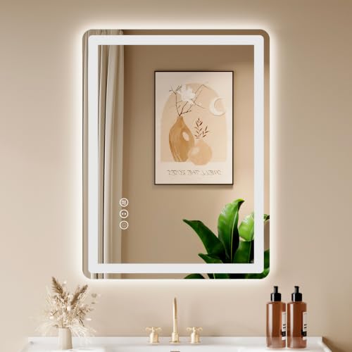 Image of 24x32 LED Lighted Bathroom Mirror for Vanity | Front Lights and Backlit, Rounded-Corner Rectangle, 3 Colors, Dimmable, Anti-Fog, Memory, Tempered Glass, UL