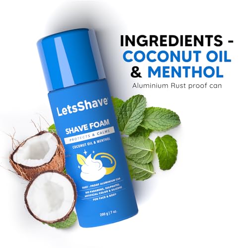 Image of LetsShave Sensitive Shave Foam For Men - 200 g, Skin Nourishing, Coconut Oil Enriched Shave Foam for Sensitive Skin, No Artificial Color and No Alcohol