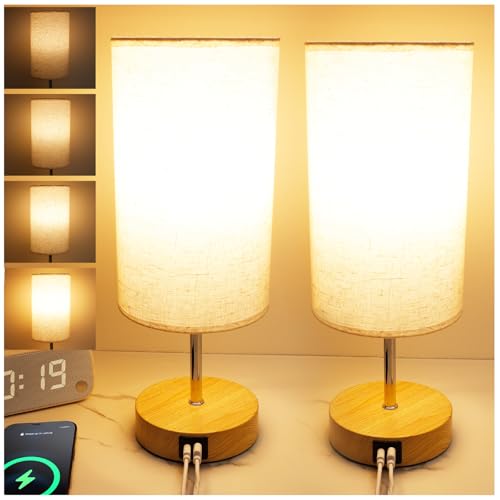 UNIFUN Bedside Table Lamp for Bedroom - 4 Way Dimmable
