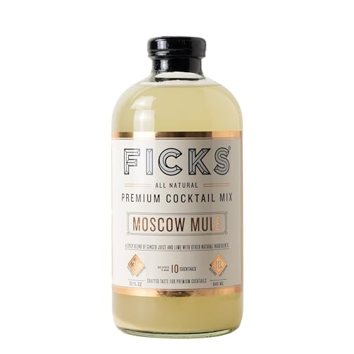 Ficks Moscow Mule Premium Cocktail Mix (1-Pack) - Real Ginger Juice & Lime Makes 10 Drinks per Bottle, All Natural, Low in Sugar & Calories - Perfect with Vodka, Whiskey, or Tequila