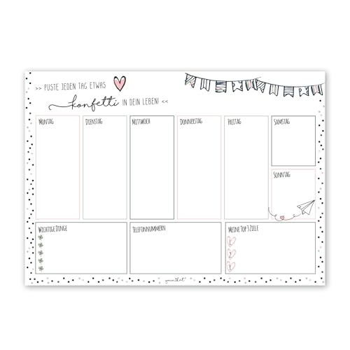 Schreibtisch-Unterlage mit Spruch I Mein Wochenplaner mit Konfetti Motiv I DIN A3 I 25 Blatt I Papier I bunt I Geschenk für Büro Schule I dv783