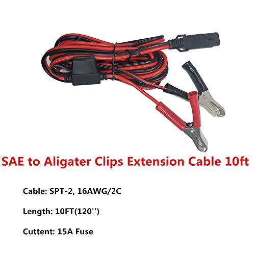 SAE to Aligater Clips Trickle Charger Extension Cable 10FT Clamp 12V-24V Quick Disconnect Cord 15A Alligator Clip for Pump Motorcycle Car Battery Solar Panels with Extra15A Fuse by AEISVIK - Image 2