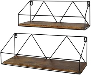 Amazon Brand - Umi Floating Wall Shelves Set of 2 Rustic Wooden Storage Shelf for Bathroom Living Room Kitchen