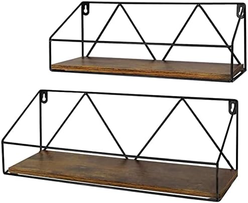 Amazon Brand - Umi Floating Wall Shelves Set of 2 Rustic Wooden Storage Shelf for Bathroom Living Room Kitchen