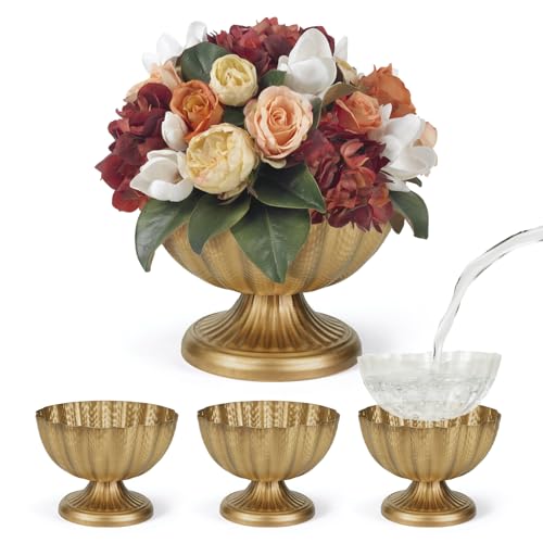 Set of 4, 9'' Wide 6.5'' High Distressed Gold Compote