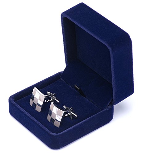 Small Dark Classic Velvet Cufflink Box Case (Blue) #TOP1