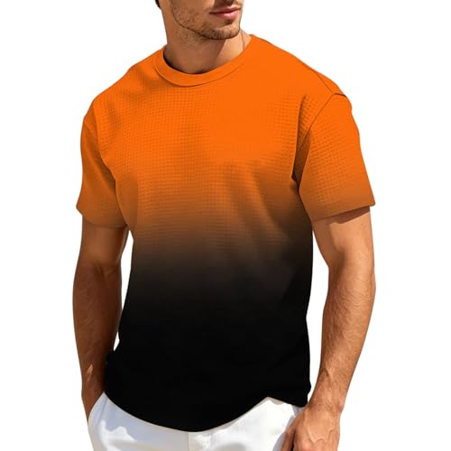 Image of Men's Cotton Short Sleeve Casual Classic Daily Summer Sports T-Shirt, Orange, S