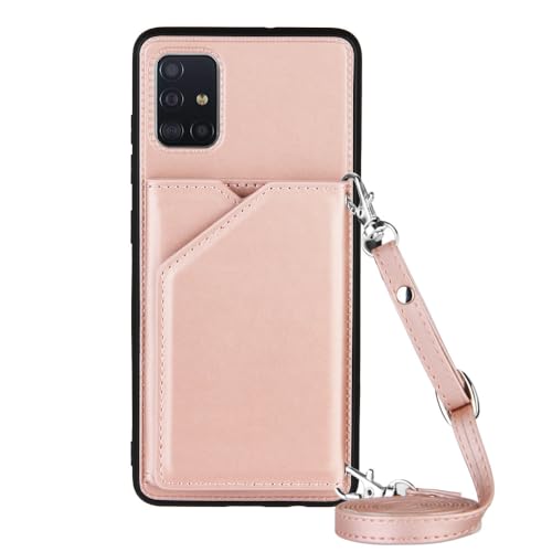 Étui en cuir or rose haut de gamme pour Samsung Galaxy M52 5G avec dragonne