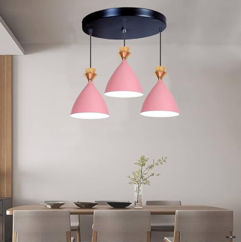 Image of Triple Dome Pink Aluminium Hanging Pendant Light - Modern Antique Ceiling Lamp, Adjustable Drop, E-27 Holder, Bulb is not Included, 3 Light Cluster Set