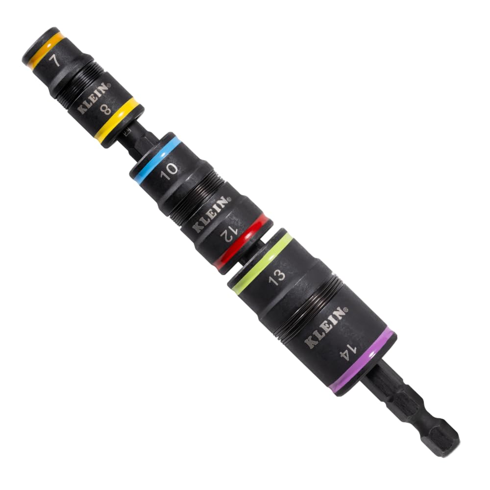 KLEIN TOOLS32933M 6-in-1 Impact Socket Set Features 3 Flip Sockets, 6 Metric Hex Sizes 7 mm to 14 mm, Magnetic