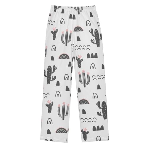 Cactus and Floral Boys Long Pants Soft Trousers Elastic Waist Kids Lounge Bottoms with Pockets S-XL