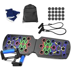 Push up Board, Tabla multifuncional plegable para flexiones: Soporte flexiones ejercicios hombre y mujer, con accesorios entrenamiento: Bandas elásticas para fitness: Ejercicio en casa - Calistenia