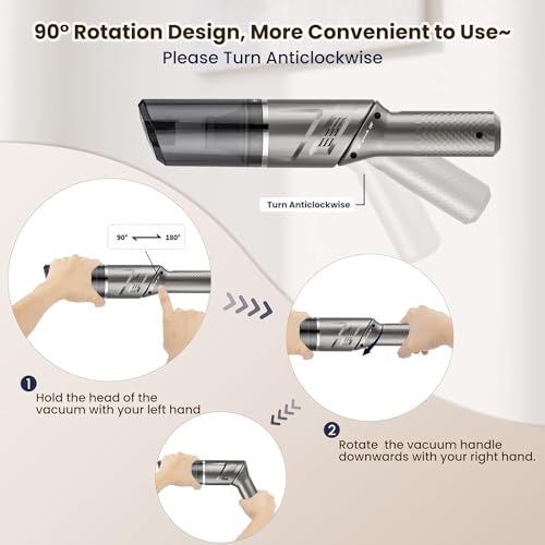 Car Vacuum Mini Vacuum Handheld Vacuum Cordless,120W Car Vacuum Cleaner High Power 90° Rotatable Handle Rechargeable Hand Vacuum Cordless Dry Wireless Portable Handheld Car Vacuum for Home/Car/Office - Image 3