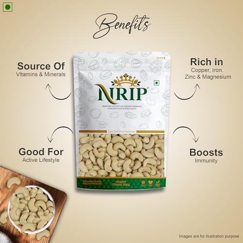 Image of NRIP Premium 100% Pure Whole Cashew 200g |Healthy Snacks, Dry fruits, Kaju| Whole Crunchy Cashew| Nutritious & Delicious | Source of Minerals & Vitamins