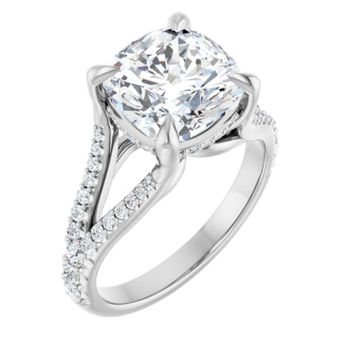VIVARIS & CO. 4 Ct IGI Certified Cushion Lab Grown Diamond Ring For Women 925 Sterling Silver & 10K 14K 18K White Gold Split Shank Lab Grown Diamond Engagement Ring Christmas Gift For Her
