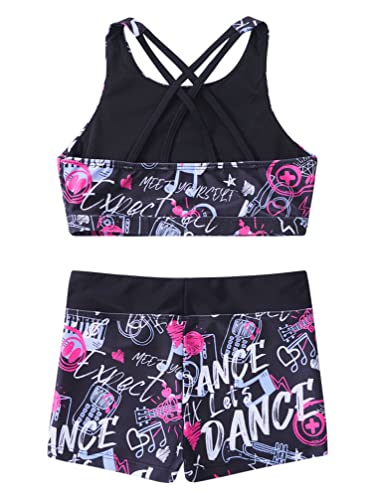 Girls Kids Swim/Gymnastics/Ballet/Dance/Sports 2 Pcs Outfit Crop Tanks Top with Booty Shorts Tracksuit2