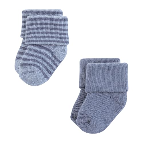 Hudson Baby Infant Boy Cotton Rich Newborn and Terry Socks, Blue Brown Stripes, 0-6 Months