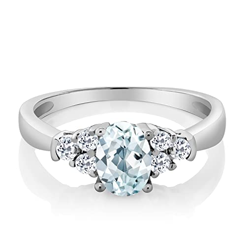 Gem Stone King 925 Sterling Silver Gemstone Birthstone and White Topaz Engagement Ring for Women | Center Oval 6X4MM and Round 2MM Accents | Wedding Anniversary Promise Ring | Sizes 5-93