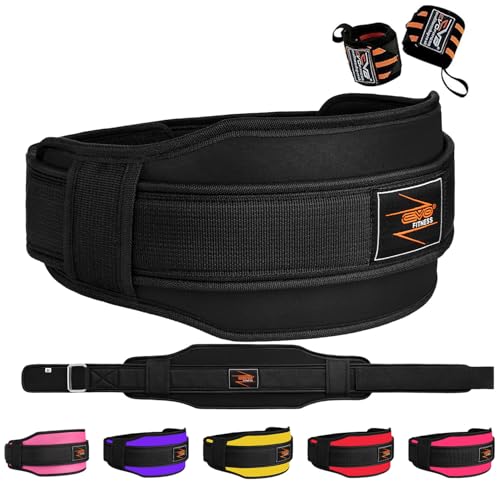 EVO Fitness Weight Lifting Belt 5.5” Neoprene Padded Back Lumbar Support Home Gym Training Exercise Workout Bodybuilding Powerlifting Deadlifts Squats with 18" Wrist Wrap