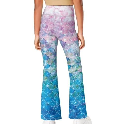 Mermaid Scales Girls Flare Leggings Kids Bell Bottom Cross High Waisted Dance Yoga Flared Pants4